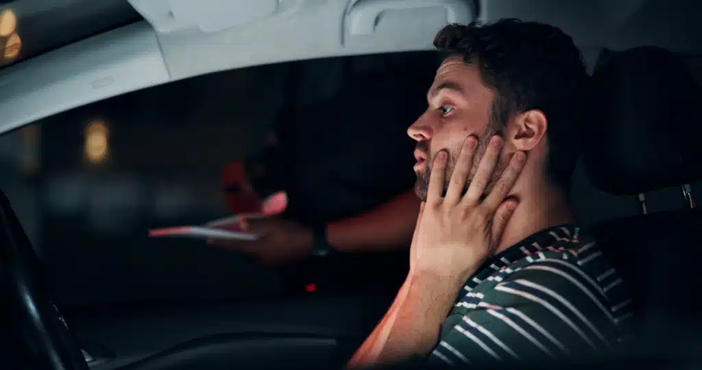 Traffic,Stop,,Man,And,Stress,In,Car,With,Police,,Dui